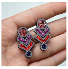 Esoteric London Acrylic Amulet Glitter Stud Earrings - Pink