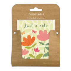 James Ellis Just a Note Pink and Orange Flowers Pack of 5 Cards