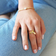 Lisa Angel Ring - Gold Adjustable Large Bee With Leaf & Three
