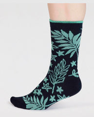 Thought Socks - Tamara Women's Bamboo Floral Socks Navy