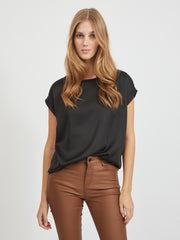 Vila Viellette Satin Top - Black