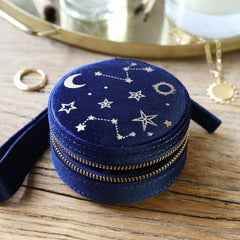 Lisa Angel Starry Night Velvet Mini Round Jewellery Travel Case