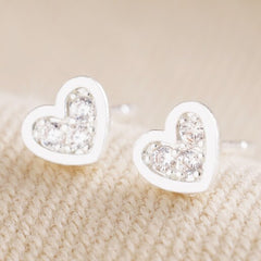 Lisa Angel - Silver Tiny Crystal Heart Stud Earrings