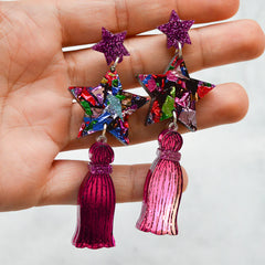 Esoteric London Acrylic Star Tassel Earrings - Pink