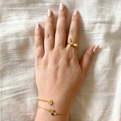 Lisa Angel Ring - Gold Adjustable Large Bee With Leaf & Three