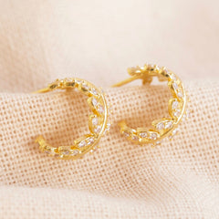 Lisa Angel - Mini Crystal Fern Hoop Earrings in Gold