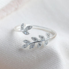 Lisa Angel - Adjustable Sterling Silver Crystal Fern Leaf Ring