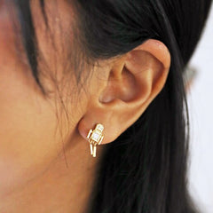 Lisa Angel - Gold Mismatched Robot Drop Star Stud Earrings