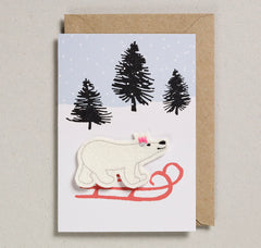 Petra Boase Felt Christmas Card - Polar Bear on Sledge