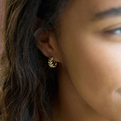 Lisa Angel - Mini Crystal Fern Hoop Earrings in Gold