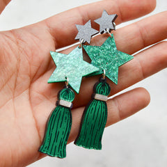 Esoteric London Acrylic Star Tassel Earrings - Green