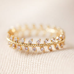 Lisa Angel Gold Crystal Leaves Ring