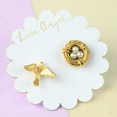 Lisa Angel Earring - Gold Nest and Swallow