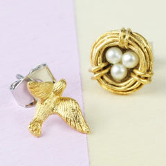 Lisa Angel Earring - Gold Nest and Swallow