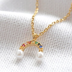 Lisa Angel Necklace - Gold Pearl and Crystal Rainbow