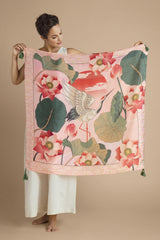 Powder Design - Tasselled 100% Silk Crane at Sunrise in Petal Scarf