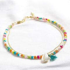 Lisa Angel Anklet - Rainbow Beaded Shell Charm