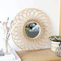 Round Natural Rattan Mirror