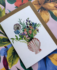 Max Made Me Do It Shell Vase of Garden Blooms Card