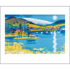 The Swans Return to the Loch Screenprint Card - Art Angels by Carry Akroyd
