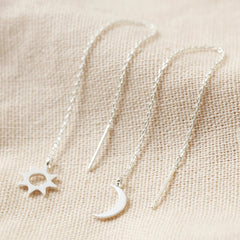 Lisa Angel - Thread Through Moon and Sun Chain Earrings in Silver