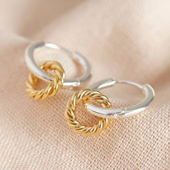 Lisa Angel- Twisted Hanging Hoop Earrings in Silver and Gold