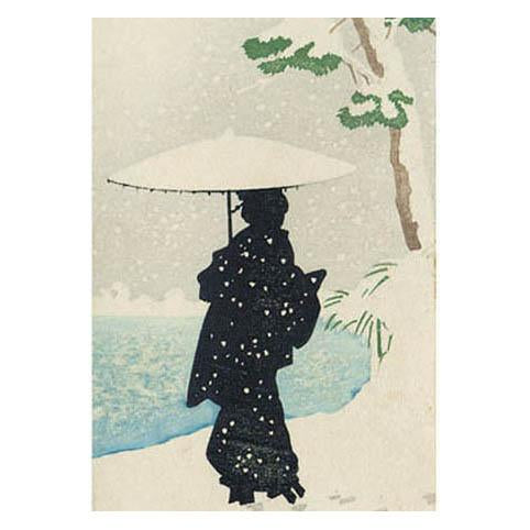 Woman Walking Along Riverbank In The Snow Greeting Card - Canns Down Press